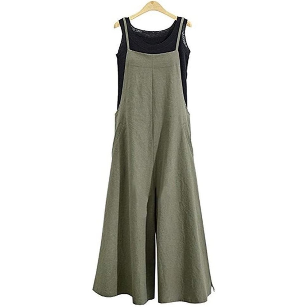 Aedvoouer Sage Green Wide Leg Linen Blend Jumpsuit Romper Overalls SZ XL / XXL - Picture 2 of 14